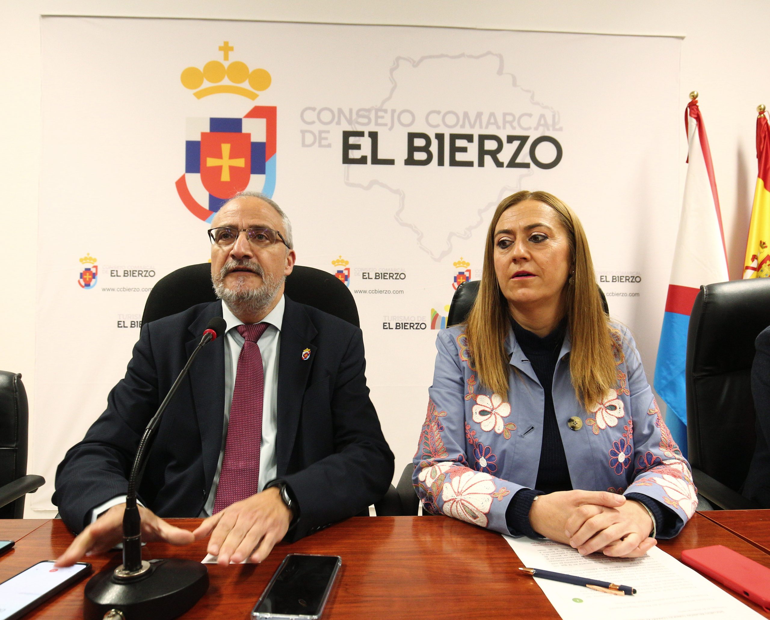 El presidente del Consejo Comarcal del Bierzo, Olegario Ramón, junto a la delegada del Gobierno de Castilla y León, Virginia Barcones, durante su reunión de esta mañana en Ponferrada