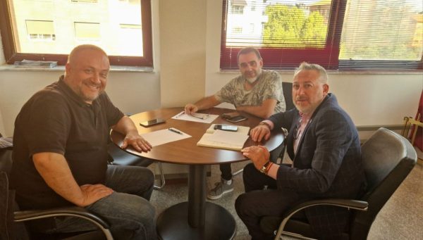 Gerardo Álvarez Courel y José Antonio Cartón, durante la reunión de este lunes