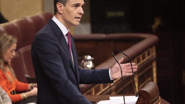 El presidente en funciones, Pedro Sánchez durante su intervención en el debate de investidura