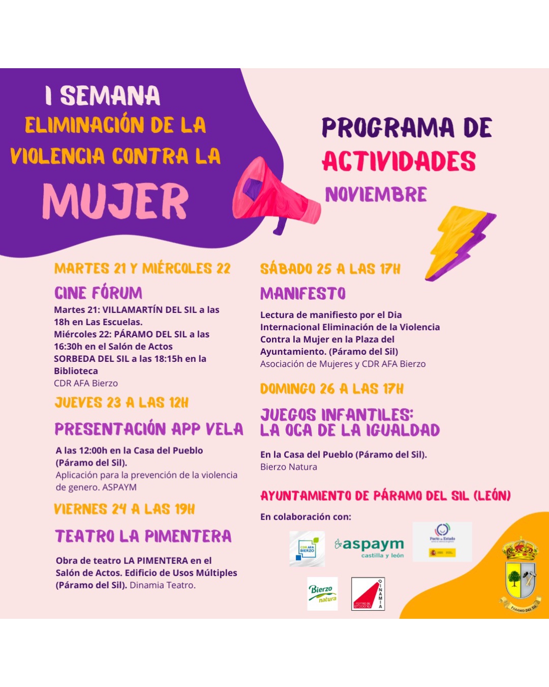 Programa de actividades en Páramo del Sil. / Ayuntamiento de Páramo del Sil