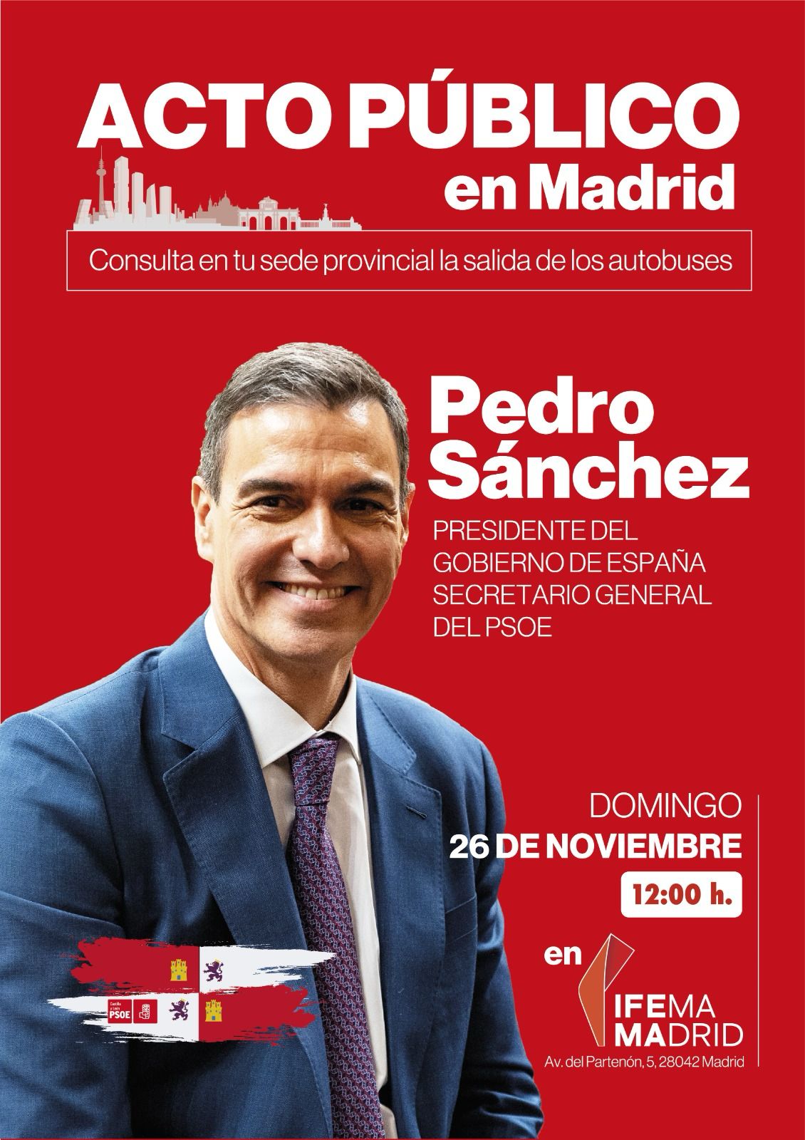Cartel del próximo acto de Pedro Sánchez en Madrid. / EBD